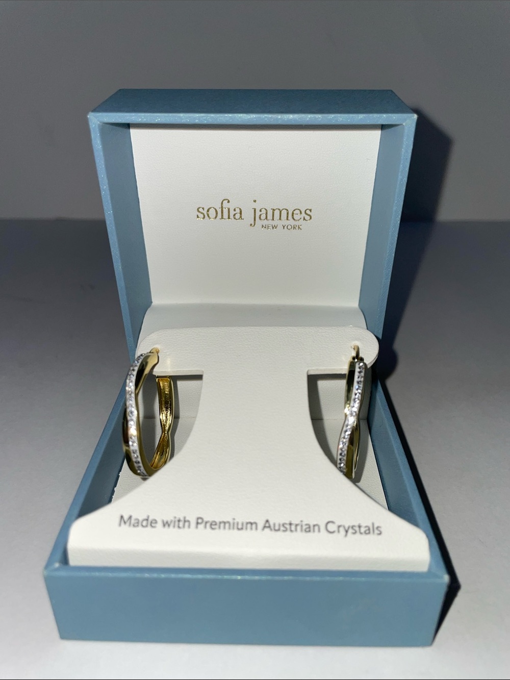 NIB Sofia James New York Gold Hoop Earrings with Crystal Accents. - Picture 1 of 3